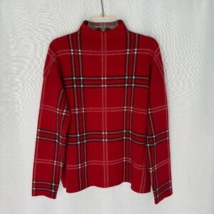 TAHARI Plaid Funnel Neck Long Sleeve Top
